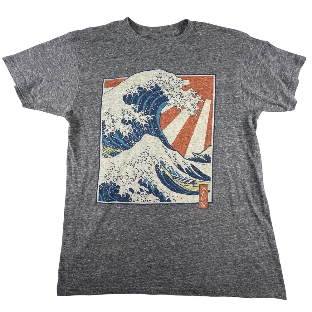 Life Clothing Co Shirt Men's Large Great Wave Graphic Tee Charcoal Grey Heather